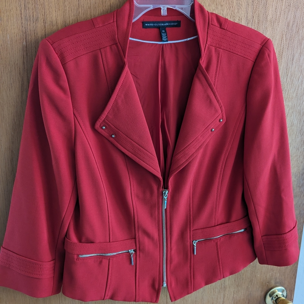 NWOT WHBM Tailored Cropped Moto Jacket, Red, Size 12